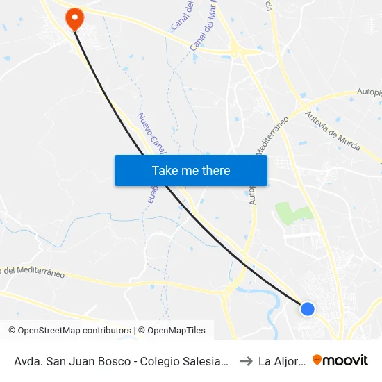 Avda. San Juan Bosco - Colegio Salesianos to La Aljorra map