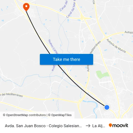 Avda. San Juan Bosco - Colegio Salesianos (Frente) to La Aljorra map