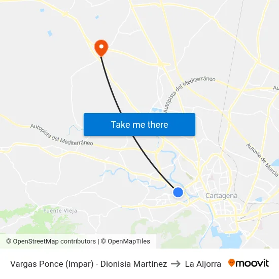Vargas Ponce (Impar) - Dionisia Martínez to La Aljorra map