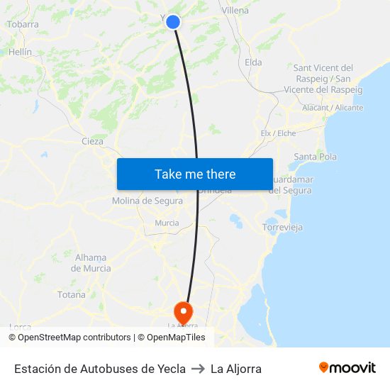Estación de Autobuses de Yecla to La Aljorra map