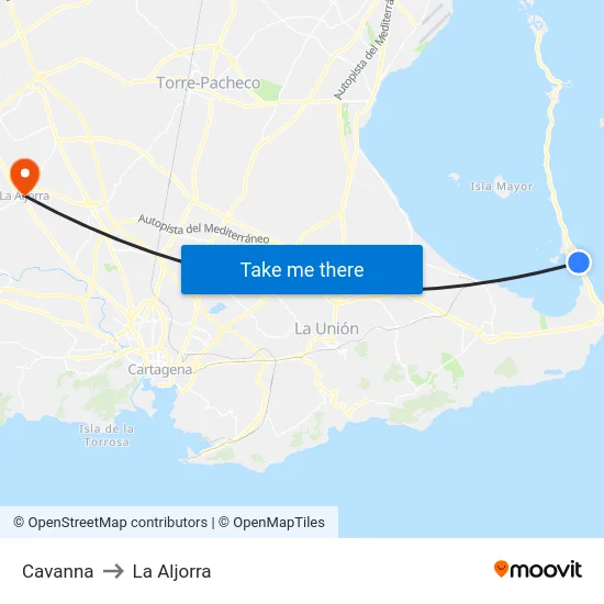 Cavanna to La Aljorra map