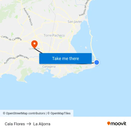 Cala Flores to La Aljorra map