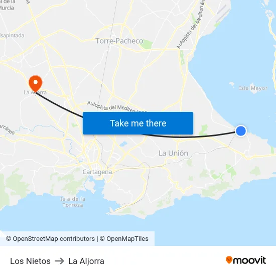 Los Nietos to La Aljorra map