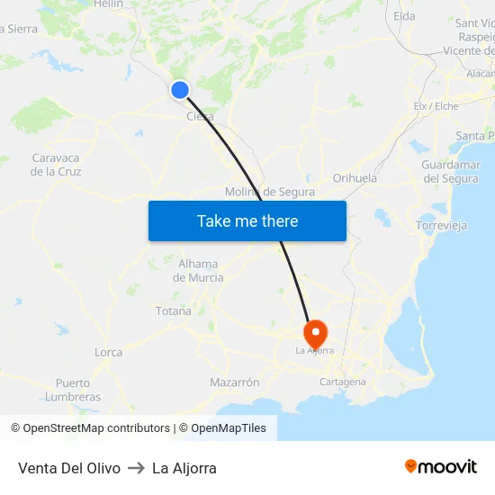 Venta Del Olivo to La Aljorra map