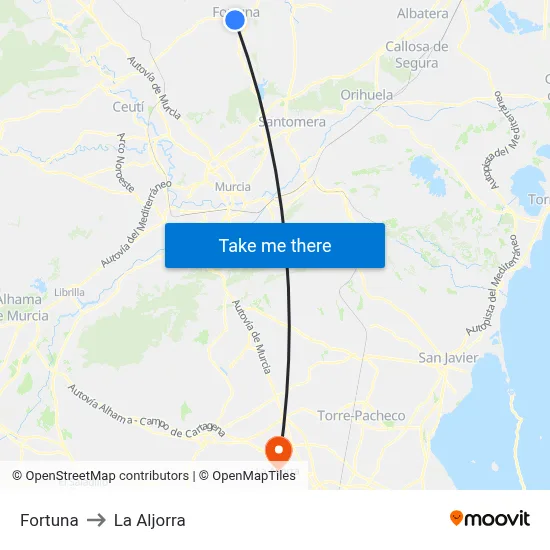 Fortuna to La Aljorra map