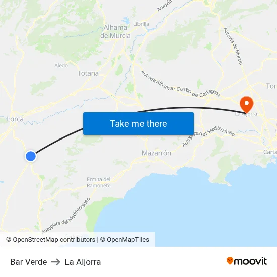 Bar Verde to La Aljorra map