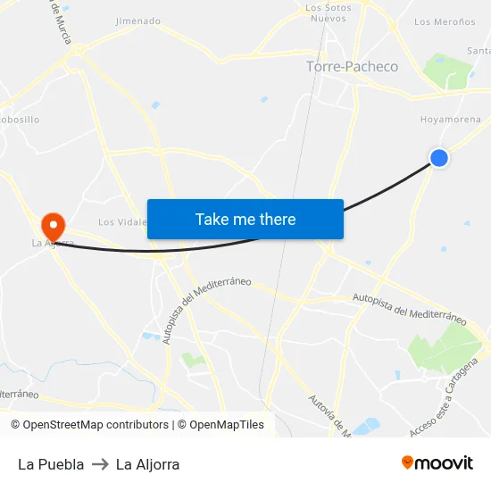 La Puebla to La Aljorra map