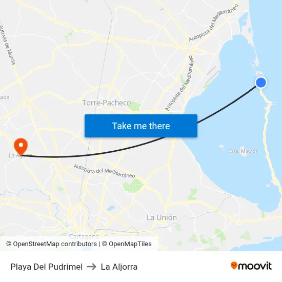 Playa Del Pudrimel to La Aljorra map