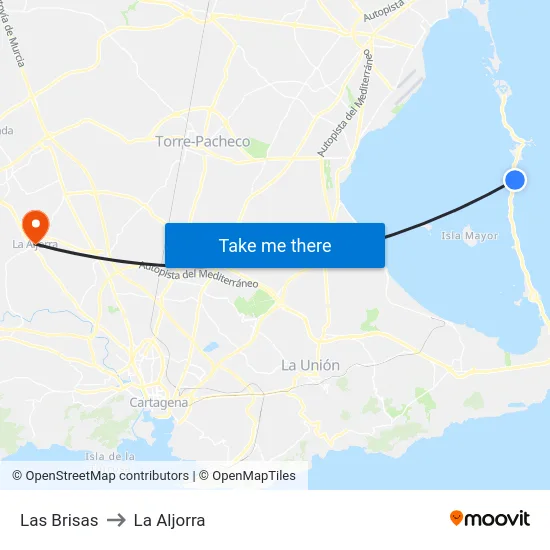 Las Brisas to La Aljorra map