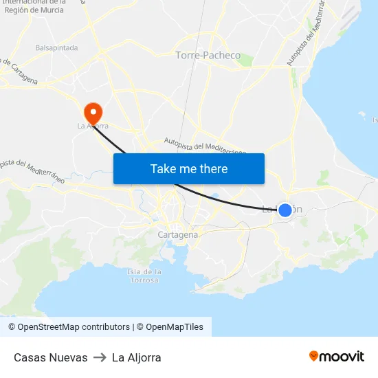 Casas Nuevas to La Aljorra map