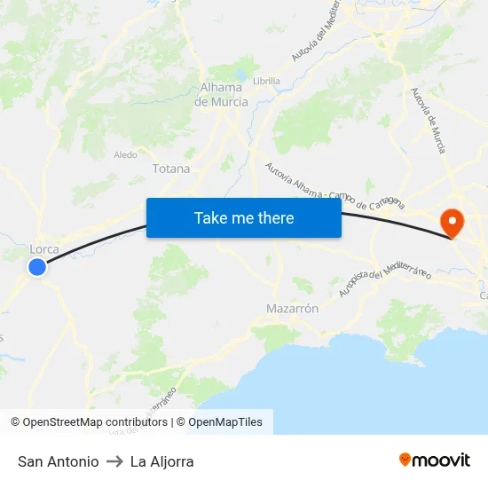 San Antonio to La Aljorra map
