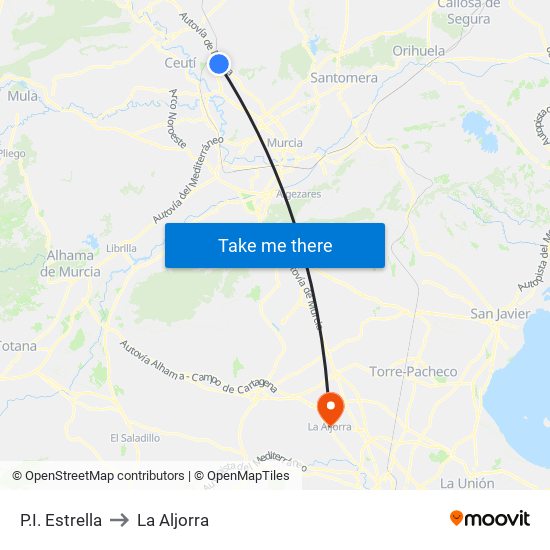 P.I. Estrella to La Aljorra map