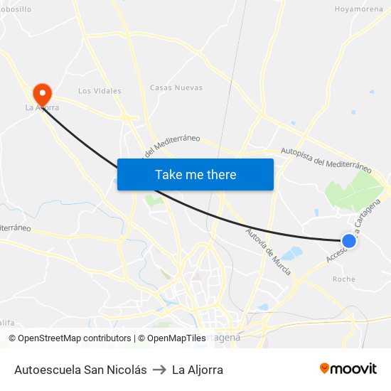 Autoescuela San Nicolás to La Aljorra map