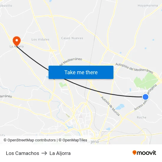 Los Camachos to La Aljorra map