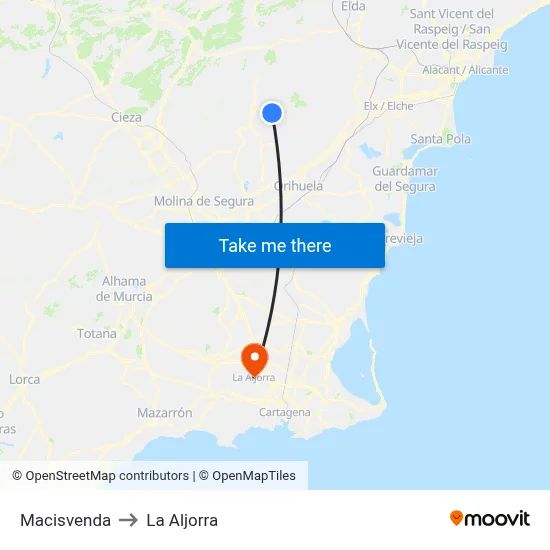 Macisvenda to La Aljorra map