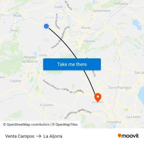 Venta Campos to La Aljorra map