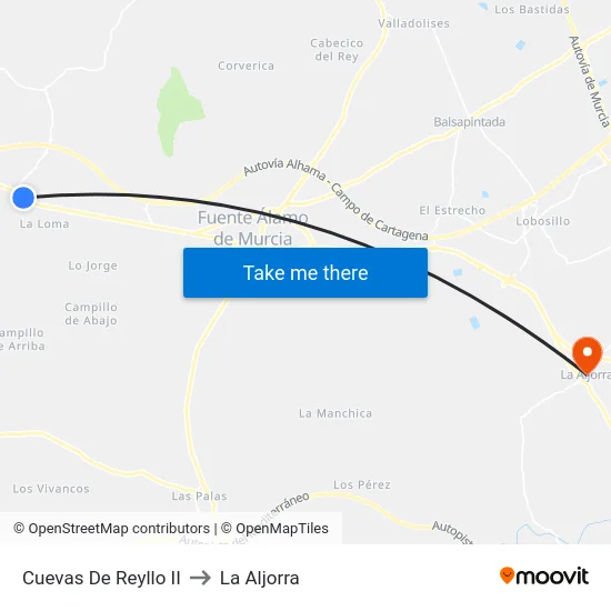 Cuevas De Reyllo II to La Aljorra map