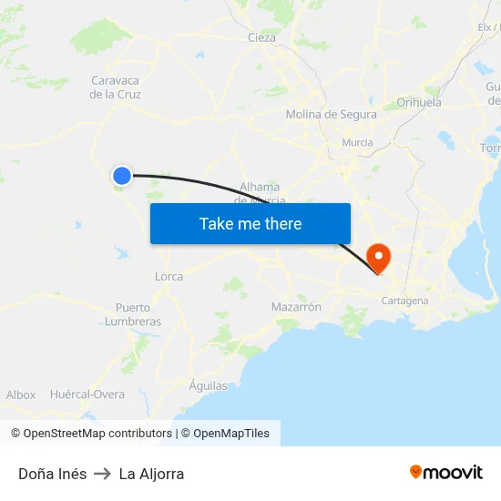 Doña Inés to La Aljorra map