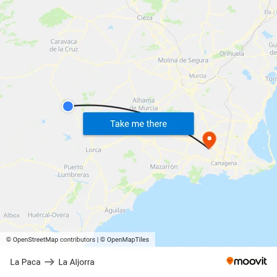 La Paca to La Aljorra map