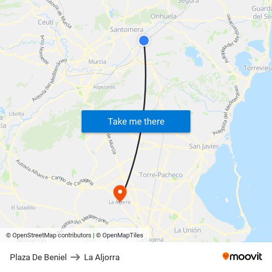 Plaza De Beniel to La Aljorra map