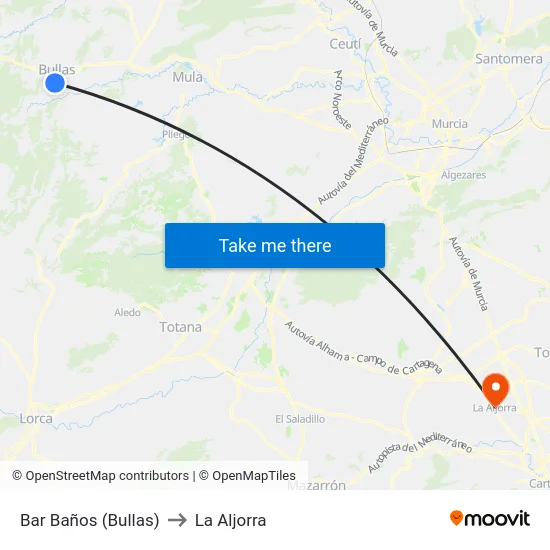 Bar Baños (Bullas) to La Aljorra map