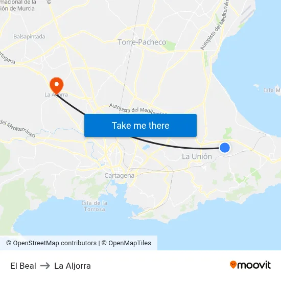 El Beal to La Aljorra map