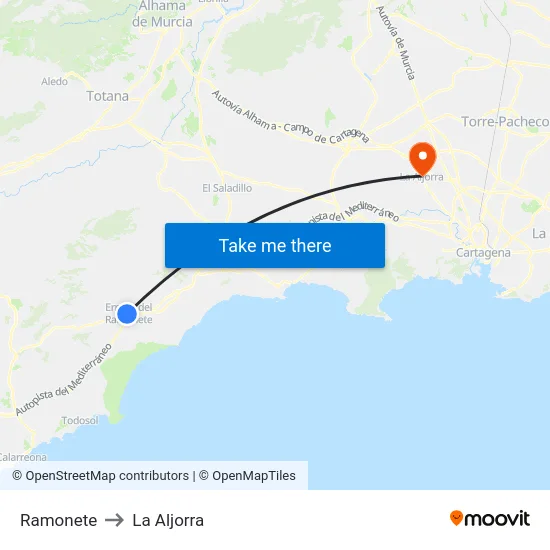 Ramonete to La Aljorra map