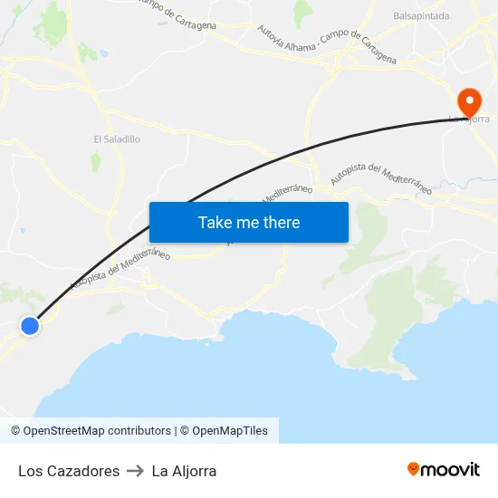 Los Cazadores to La Aljorra map