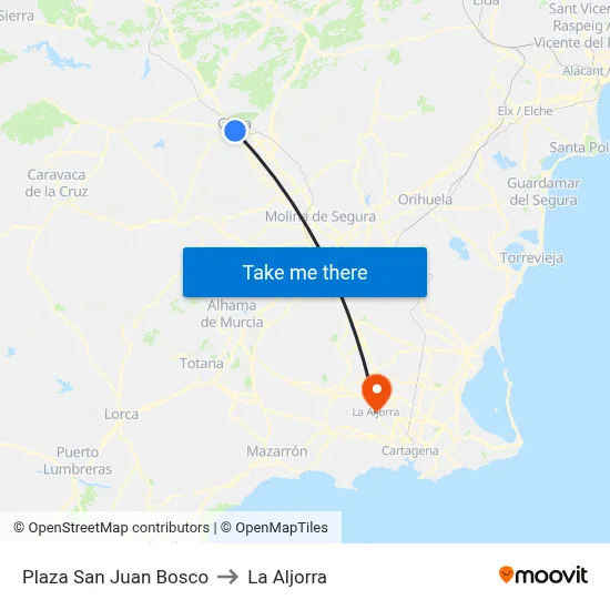 Plaza San Juan Bosco to La Aljorra map