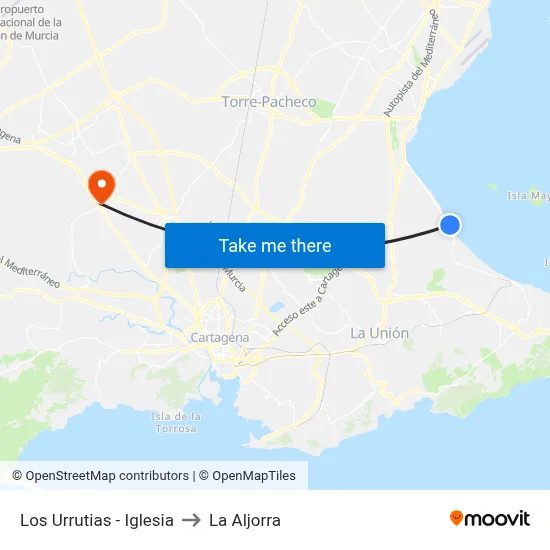 Los Urrutias - Iglesia to La Aljorra map