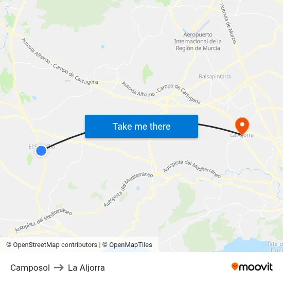 Camposol to La Aljorra map