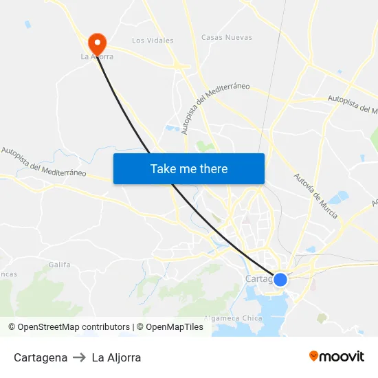 Cartagena to La Aljorra map
