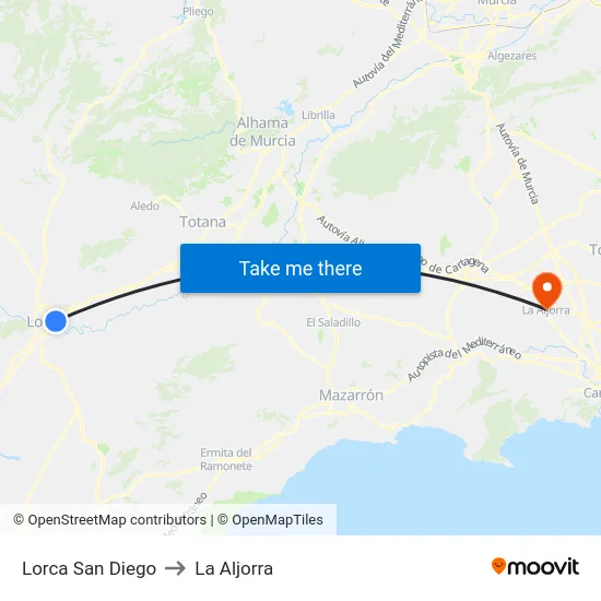Lorca San Diego to La Aljorra map