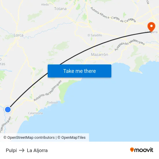 Pulpí to La Aljorra map