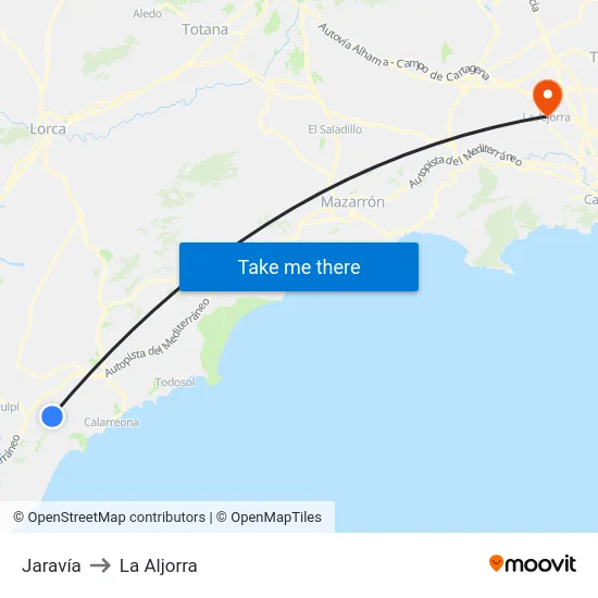 Jaravía to La Aljorra map