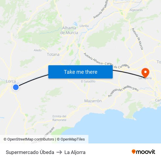 Supermercado Úbeda to La Aljorra map