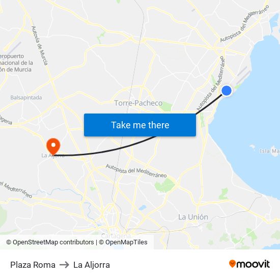 Plaza Roma to La Aljorra map