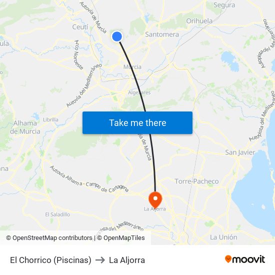 El Chorrico (Piscinas) to La Aljorra map