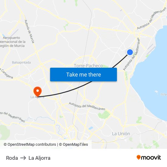 Roda to La Aljorra map