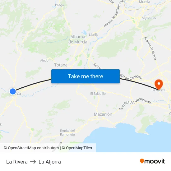 La Rivera to La Aljorra map