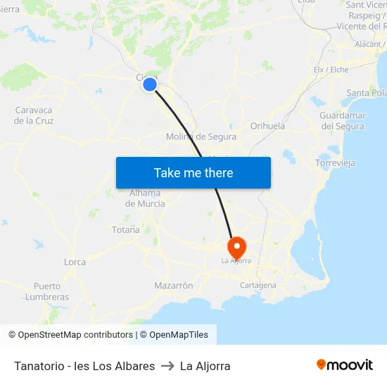 Tanatorio - Ies Los Albares to La Aljorra map