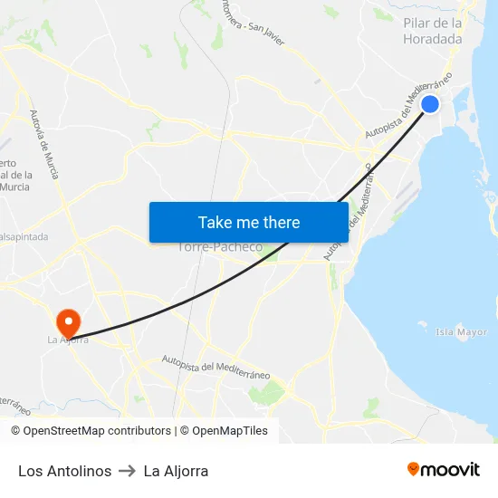 Los Antolinos to La Aljorra map