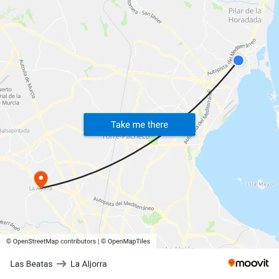 Las Beatas to La Aljorra map