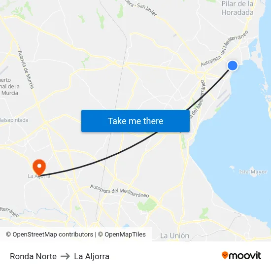 Ronda Norte to La Aljorra map