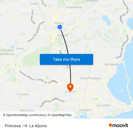 Princesa to La Aljorra map