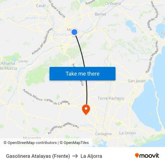Gasolinera Atalayas (Frente) to La Aljorra map