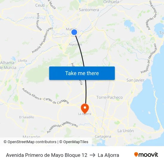 Avenida Primero de Mayo Bloque 12 to La Aljorra map