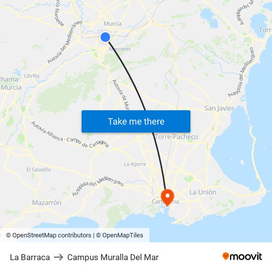 La Barraca to Campus Muralla Del Mar map