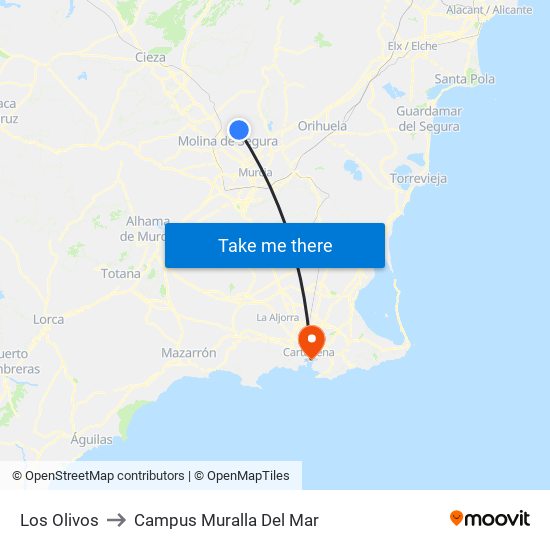 Los Olivos II to Campus Muralla Del Mar map