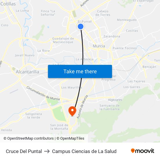 Cruce Del Puntal to Campus Ciencias de La Salud map